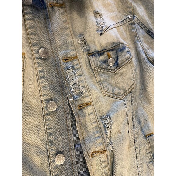 Upcycled Saint Pablo Patch Denim Jacket OOAK Distressed Bleached Street Grunge - Picture 8 of 16